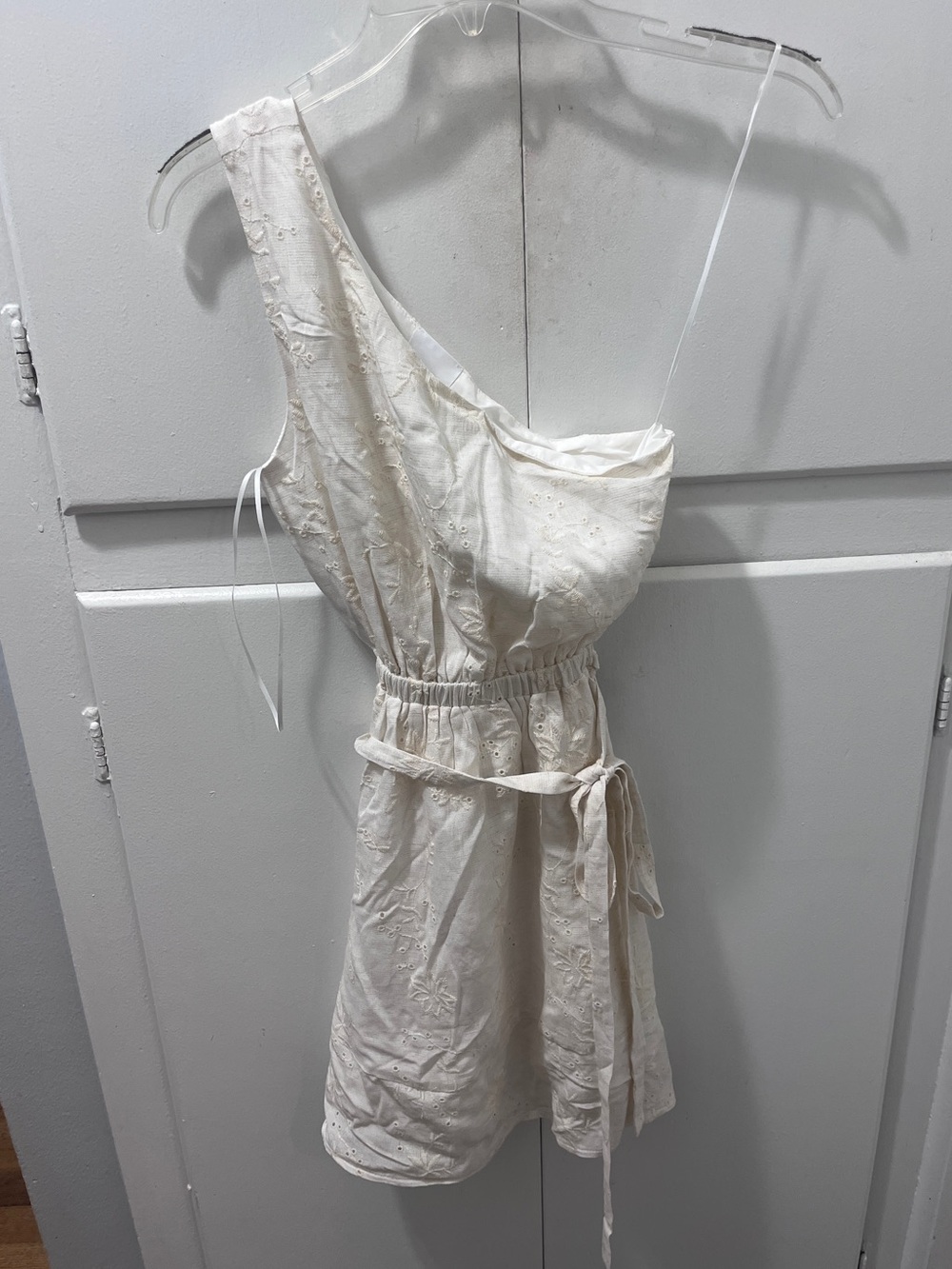 One-Shoulder Cream Eyelet Summer Dress - Sky to Moon - size small